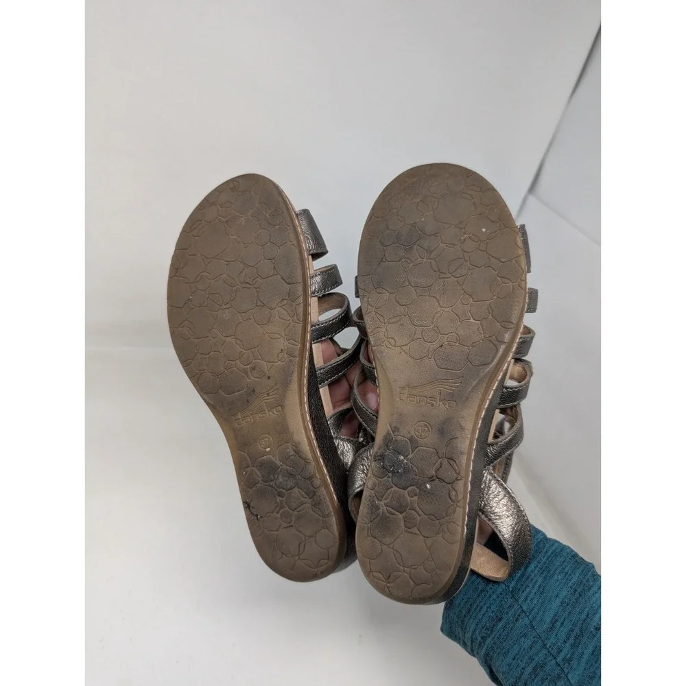 Dansko Athena Pewter‎ Nappa Size EU 37 Bronze Gold Gladiator Sandal Adjustable